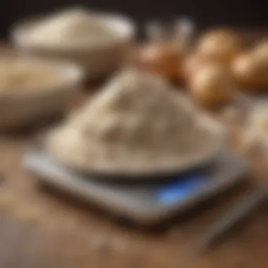 Baker using a scale to measure flour accurately