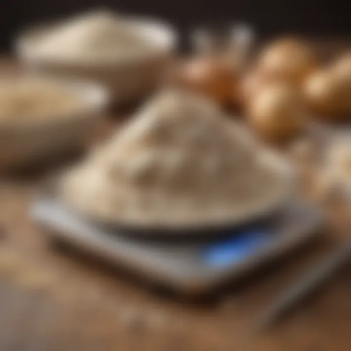 Baker using a scale to measure flour accurately