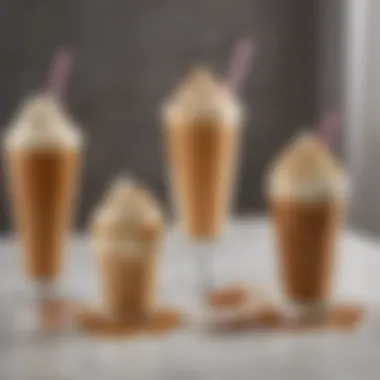 Exploring Different Variations of Caramel Frappe A variety of caramel frappe variations displayed on a table, showcasing different flavors and toppings