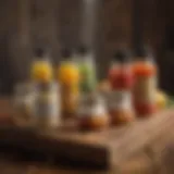 Elegant display of culinary-themed shower favors on a rustic wooden table