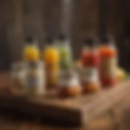 Elegant display of culinary-themed shower favors on a rustic wooden table