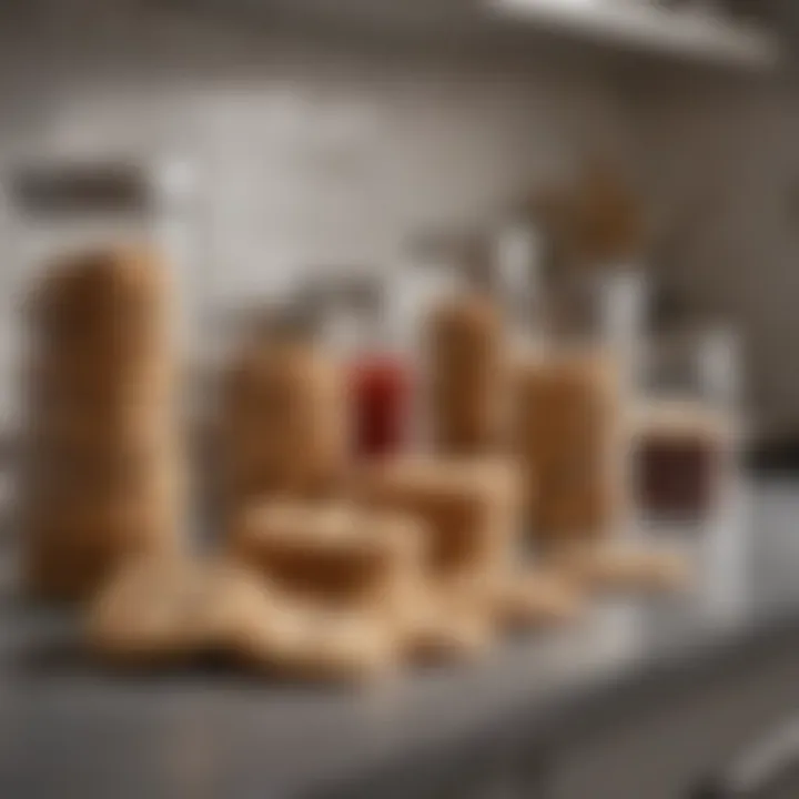 Various designs of airtight cookie containers displayed on a kitchen countertop