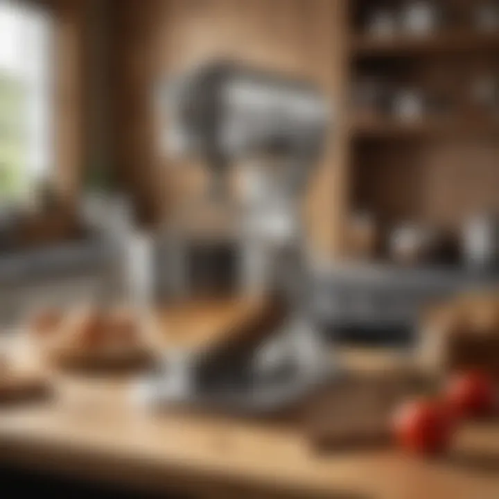 A vintage KitchenAid mixer in a rustic kitchen setting.