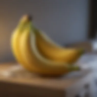 A tranquil setting featuring a banana on a nightstand and a soft glow from a bedside lamp.