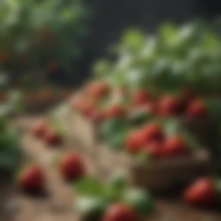 A vibrant garden displaying a variety of white strawberry plants alongside traditional red strawberries