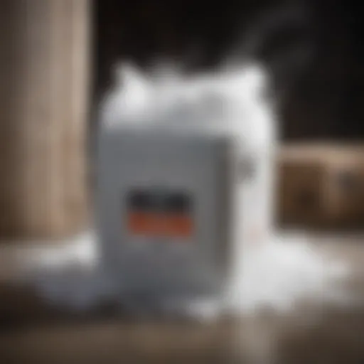 Dry ice in a storage container
