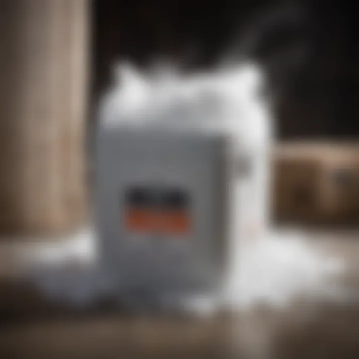 Dry ice in a storage container