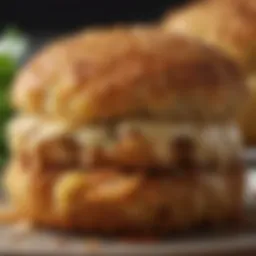 Close-up of a golden-brown Dungeness crab cake with a crispy exterior.