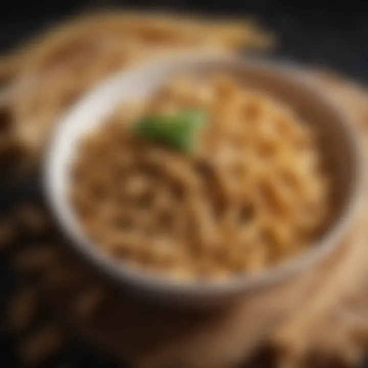 A bowl of whole wheat pasta with a focus on its texture and color