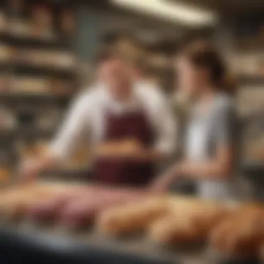 Customer interacting with a deli staff member at the counter